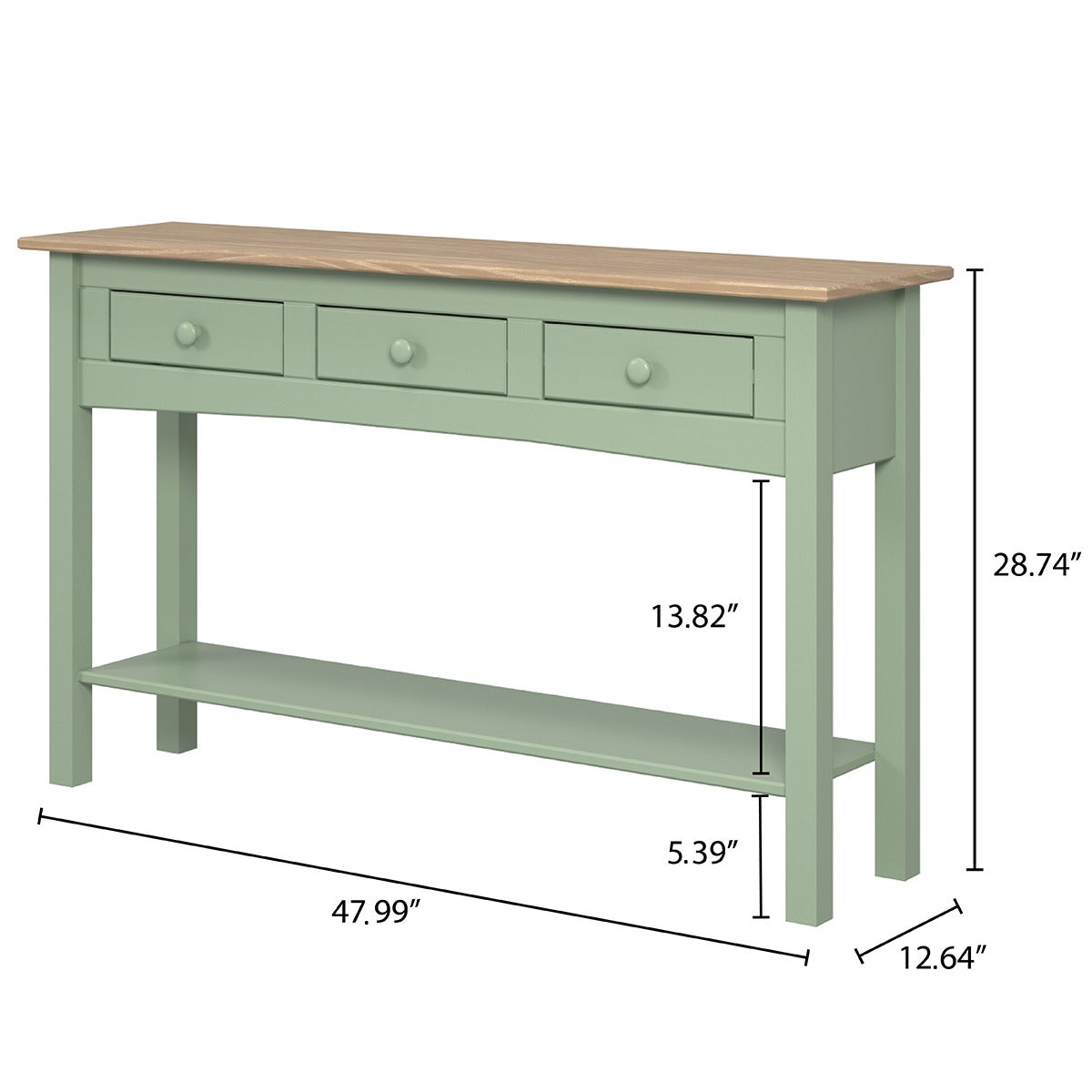 Wood Hall Table Console 3 Drawers Farmhouse Sage Green | Furniture Dash