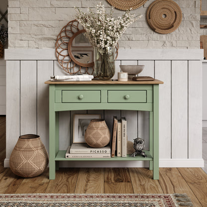 Wood Hall Table Console 2 Drawers Farmhouse Sage Green | Furniture Dash