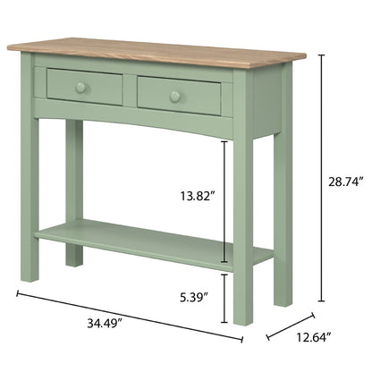 Wood Hall Table Console 2 Drawers Farmhouse Sage Green | Furniture Dash