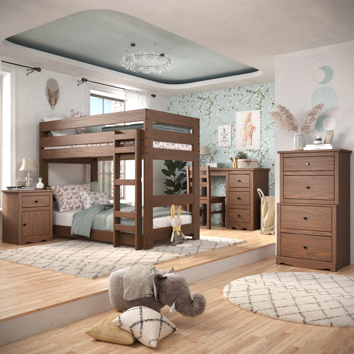 Double Twin One-Piece Bunk Bed with Ladder