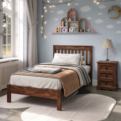 Wood Slatted Twin Size Bed Woodland | Furniture Dash