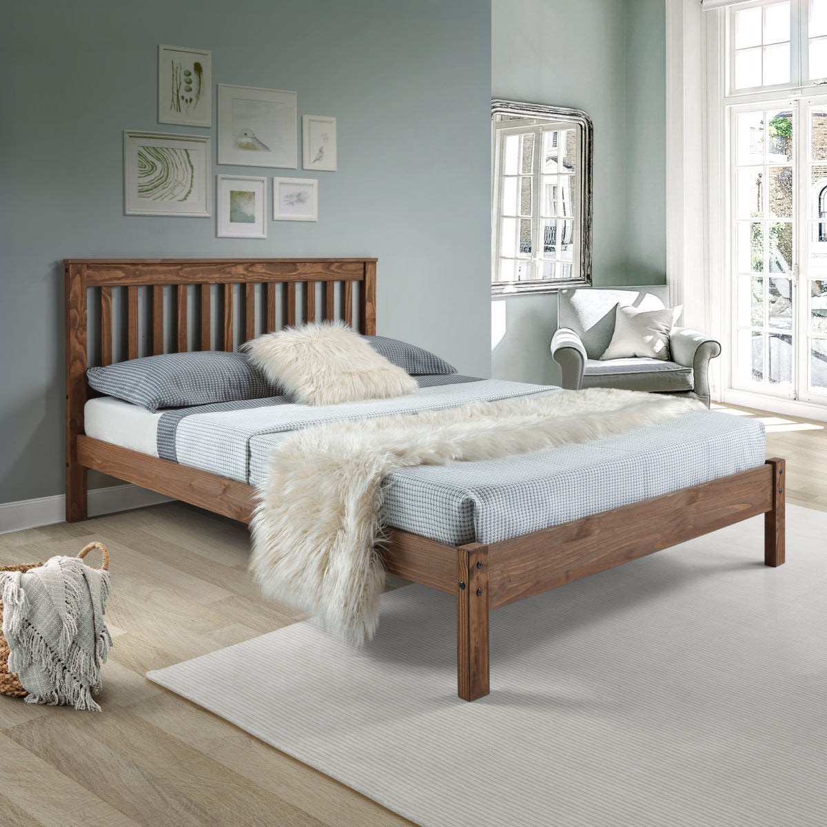 Wood Slatted Queen Size Bed Woodland | Furniture Dash