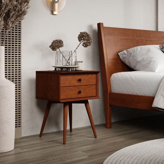 Wood Nightstand 2 Drawers Mid Century | Furniture Dash