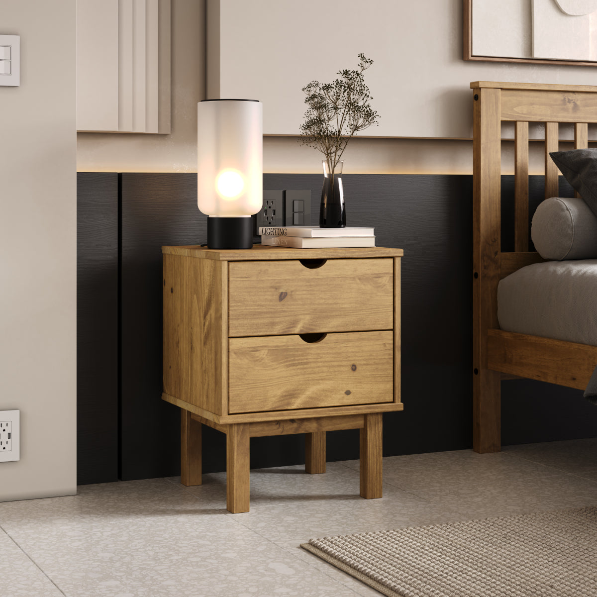 Wood Nightstand 2 Drawers Norden | Furniture Dash