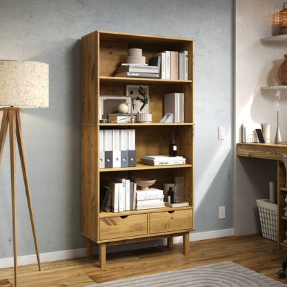 Wood Bookcase 2 Drawers Norden | Furniture Dash