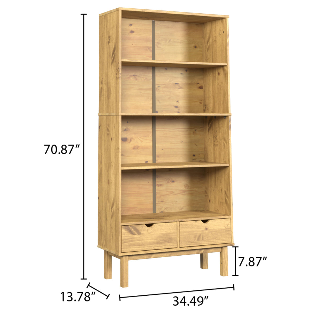 Wood Bookcase 2 Drawers Norden | Furniture Dash