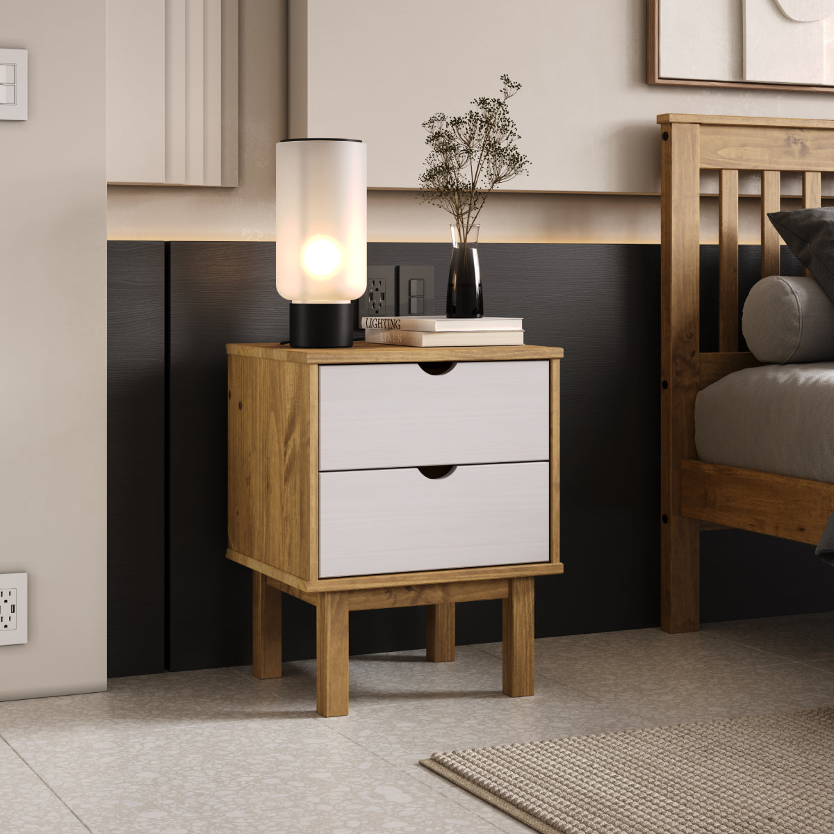 Wood Nightstand 2 Drawers Norden | Furniture Dash
