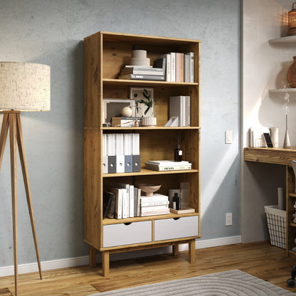 Wood Bookcase 2 Drawers Norden | Furniture Dash