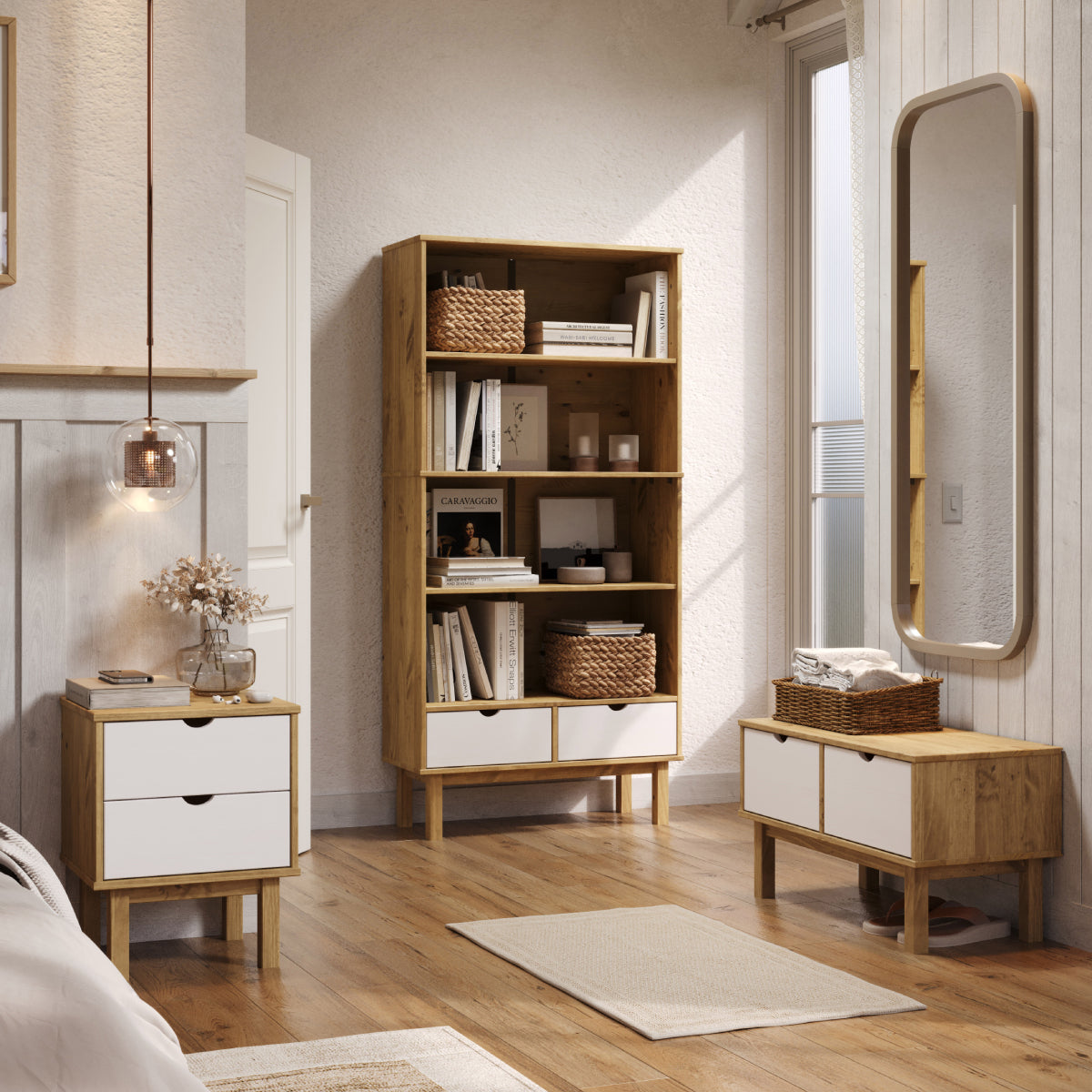 Wood Bookcase 2 Drawers Norden | Furniture Dash