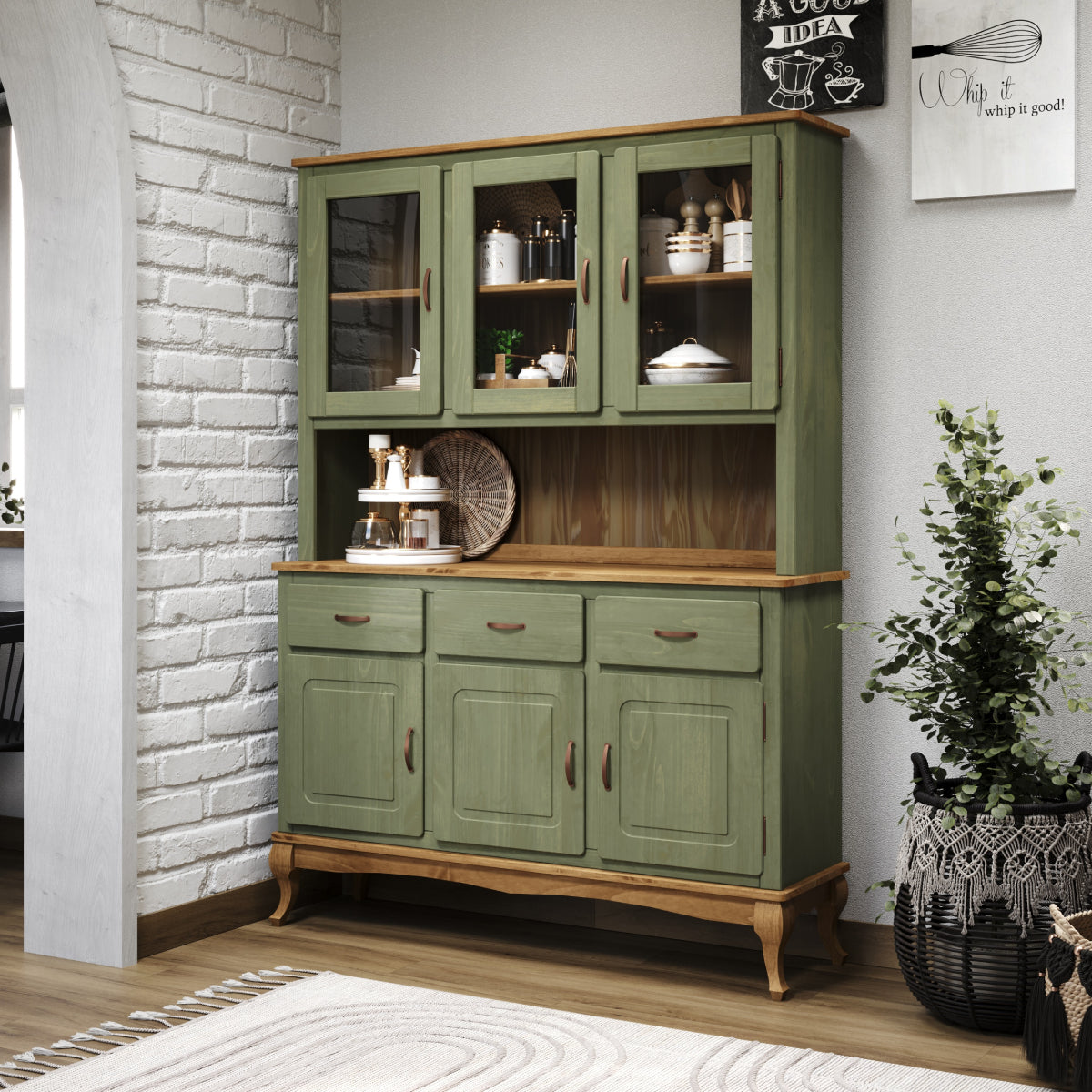 Wood Dining Hutch Green | Furniture Dash