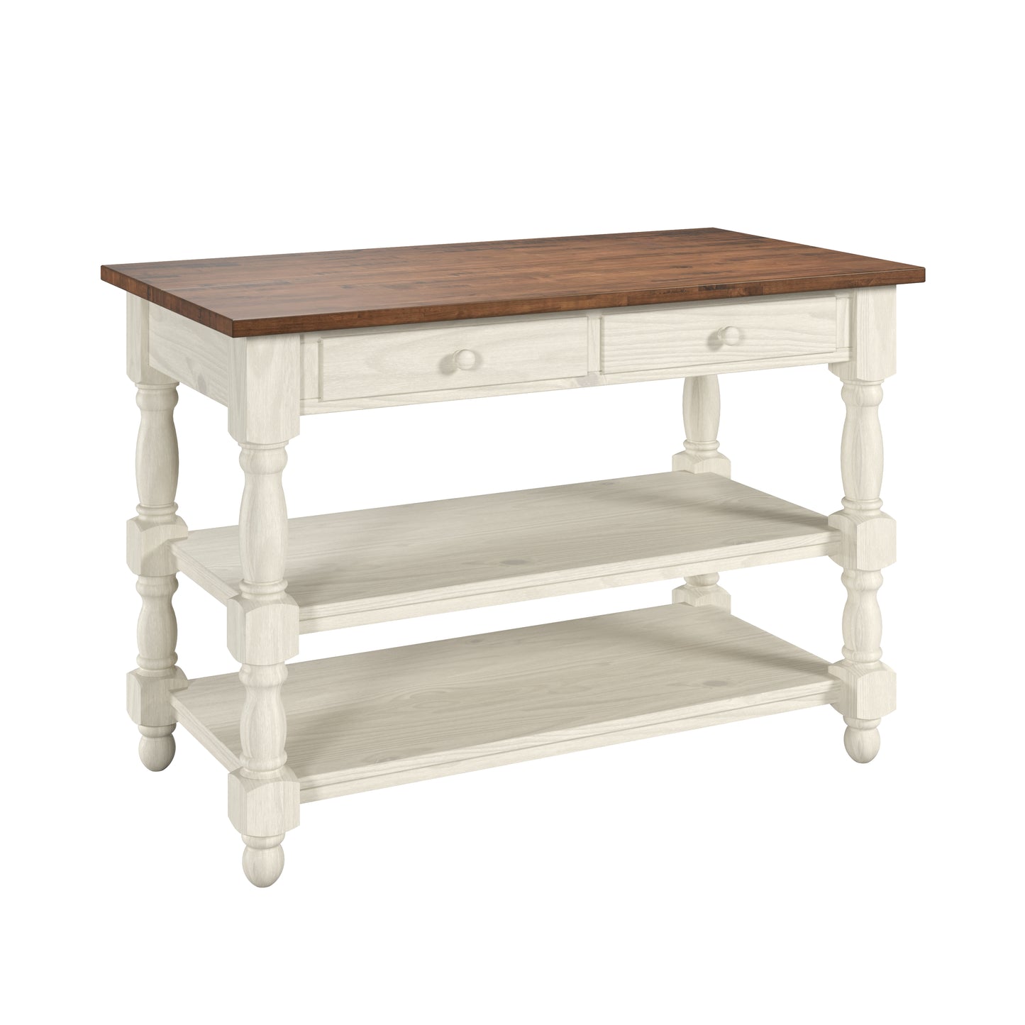 Wood Kitchen Island 2 Drawers 2 Shelf White Distressed | Furniture Dash