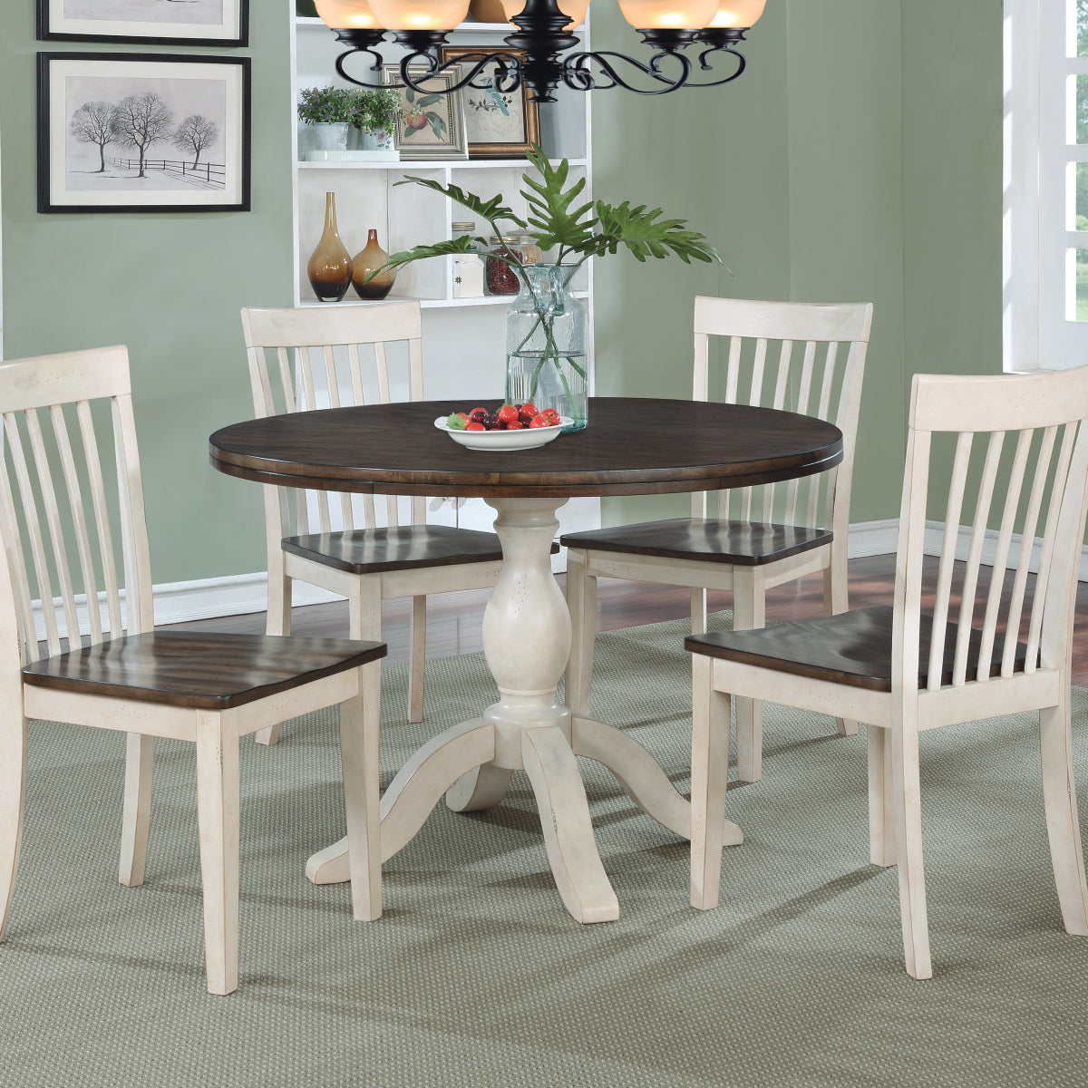 SmartBuy Set of 42" Round Table and 4 Slat Back Side Chairs