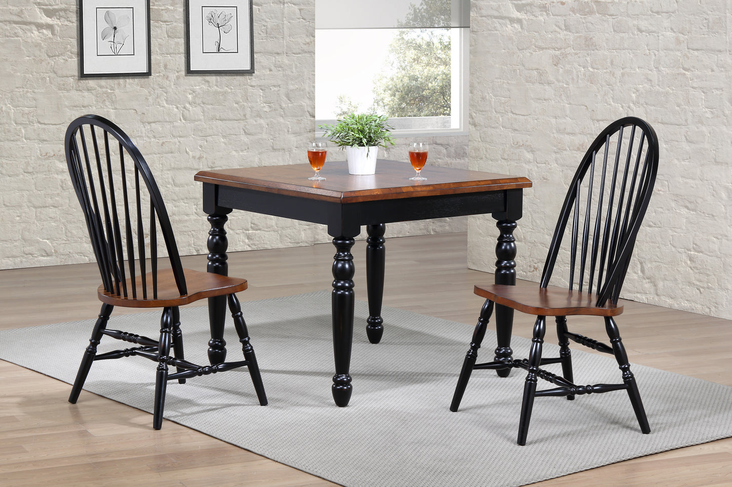 SmartBuy Set of 36" Squared Turned Leg Table and 4 Windsor Side Chairs