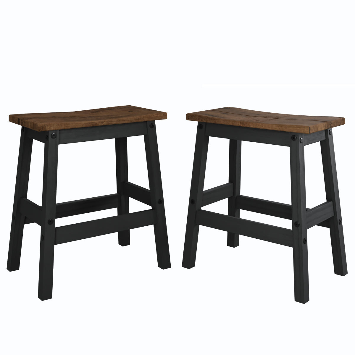 Wood Set of 2 Kitchen Stools Harvest Black | Furniture Dash