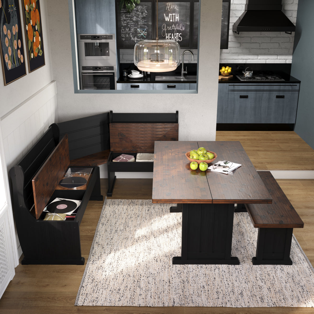 Corner Dining Set Harvest Black | Furniture Dash