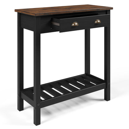 Wood Hall Table Console 1 Drawer Harvest Black | Furniture Dash