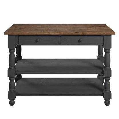 Wood Kitchen Island  2 Drawers 2 Shelf Black | Furniture Dash