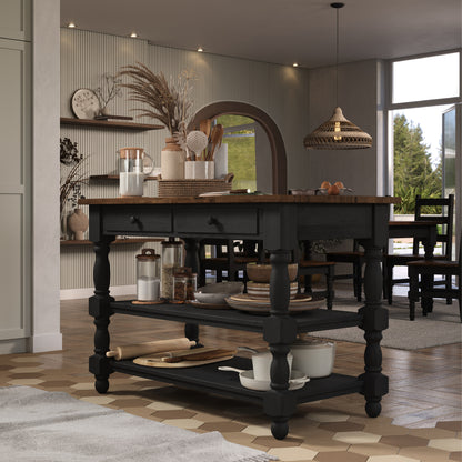 Wood Kitchen Island  2 Drawers 2 Shelf Black | Furniture Dash