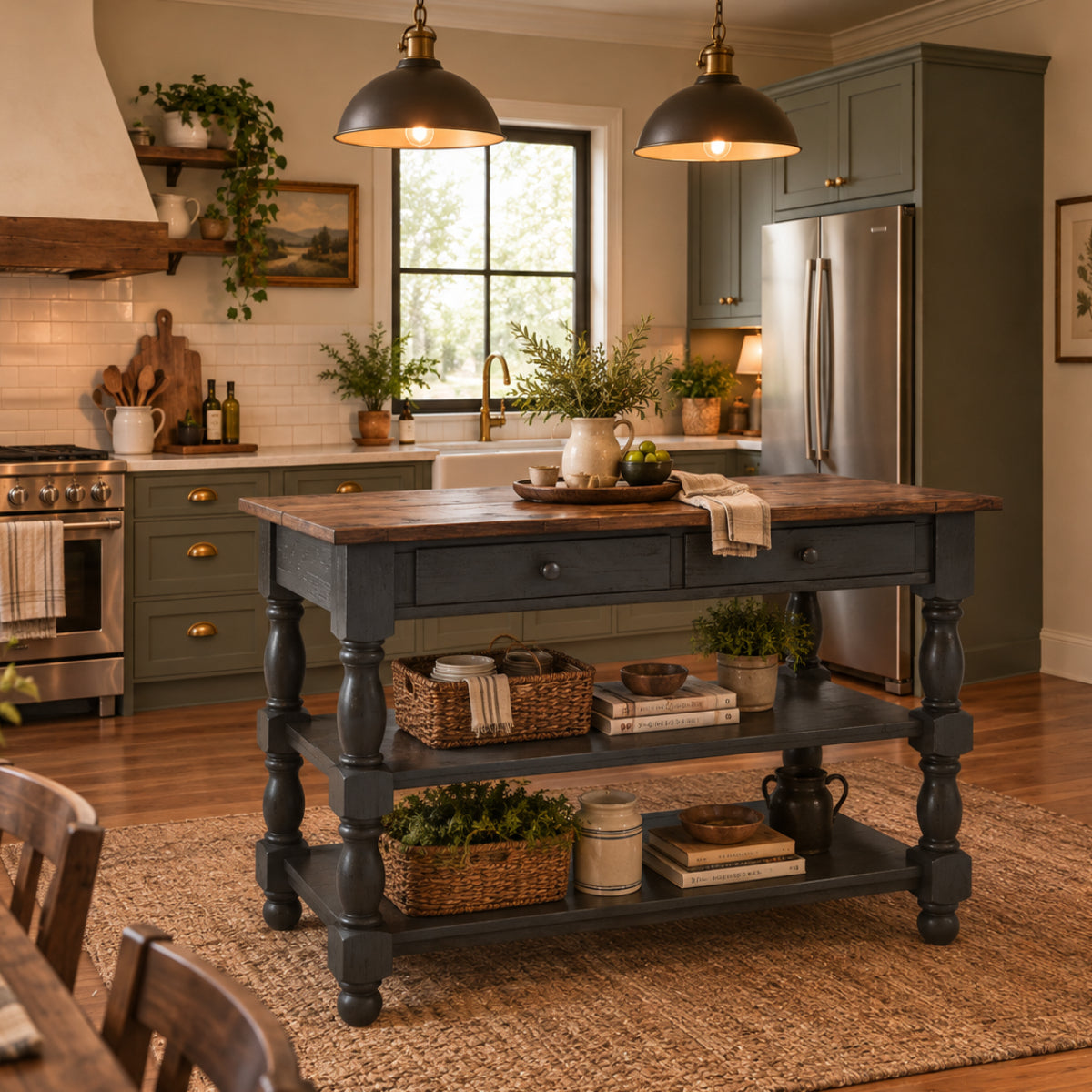 Wood Kitchen Island  2 Drawers 2 Shelf Black | Furniture Dash