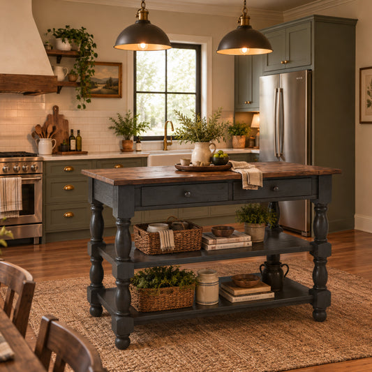 Wood Kitchen Island  2 Drawers 2 Shelf Black | Furniture Dash