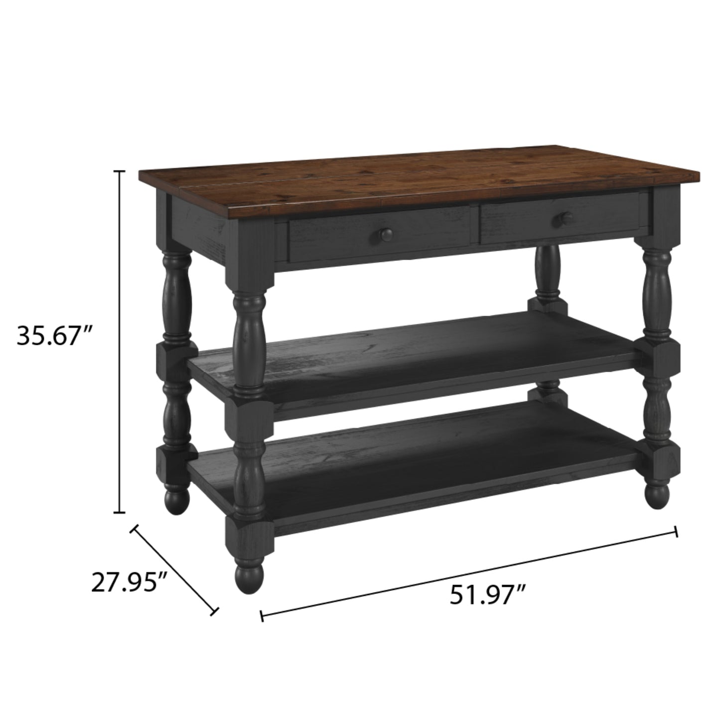 Wood Kitchen Island  2 Drawers 2 Shelf Black | Furniture Dash