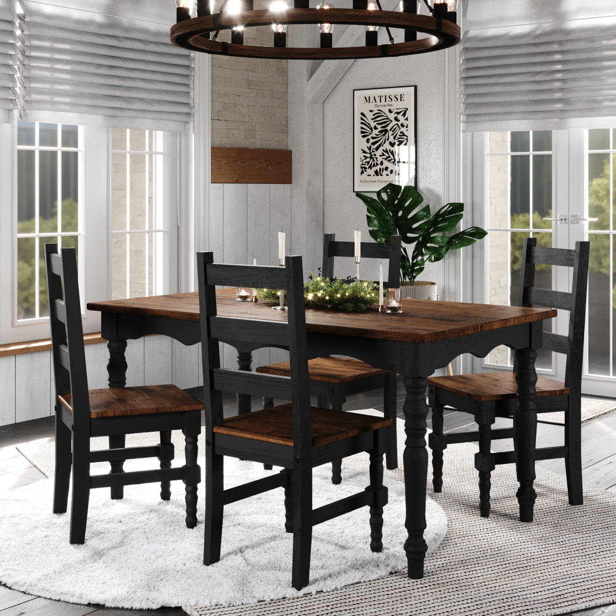 Wood Dining Set Table and 4 Chairs Harvest Black | Furniture Dash