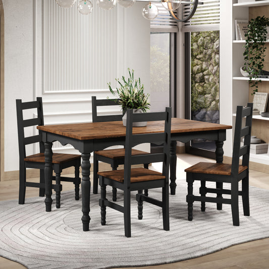 Wood Dining Set Table and 4 Chairs Harvest Black | Furniture Dash