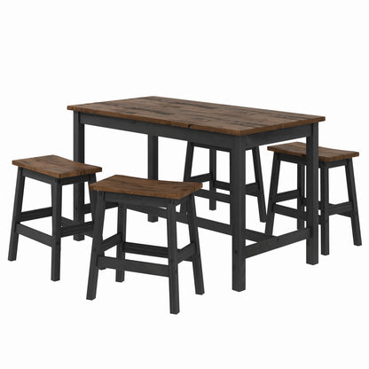 Wood Dining Set Table and 4 Stools Harvest Black | Furniture Dash