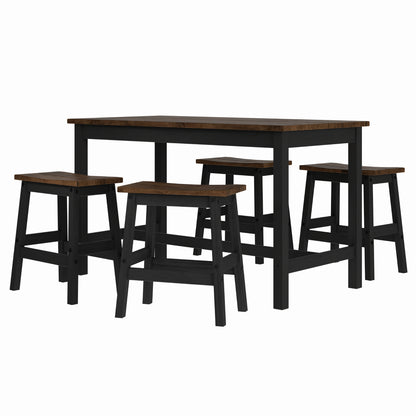 Wood Dining Set Table and 4 Stools Harvest Black | Furniture Dash