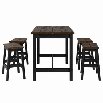 Wood Dining Set Table and 4 Stools Harvest Black | Furniture Dash