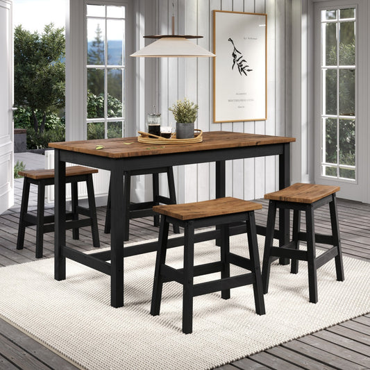 Wood Dining Set Table and 4 Stools Harvest Black | Furniture Dash