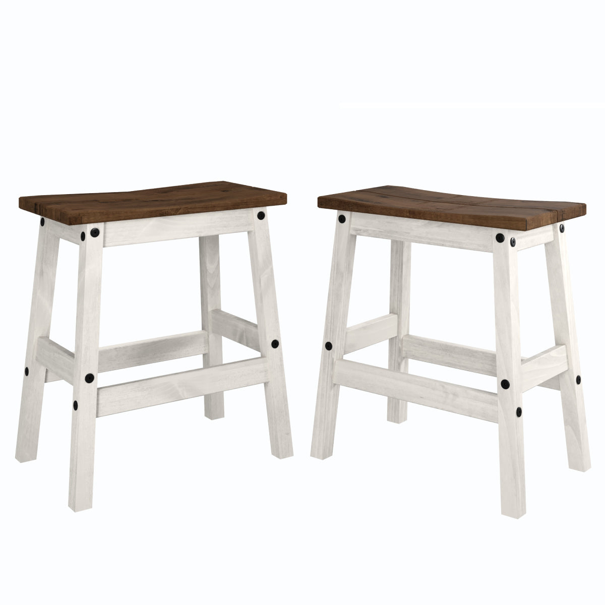 Wood Set of 2 Kitchen Stools Harvest White Distressed | Furniture Dash