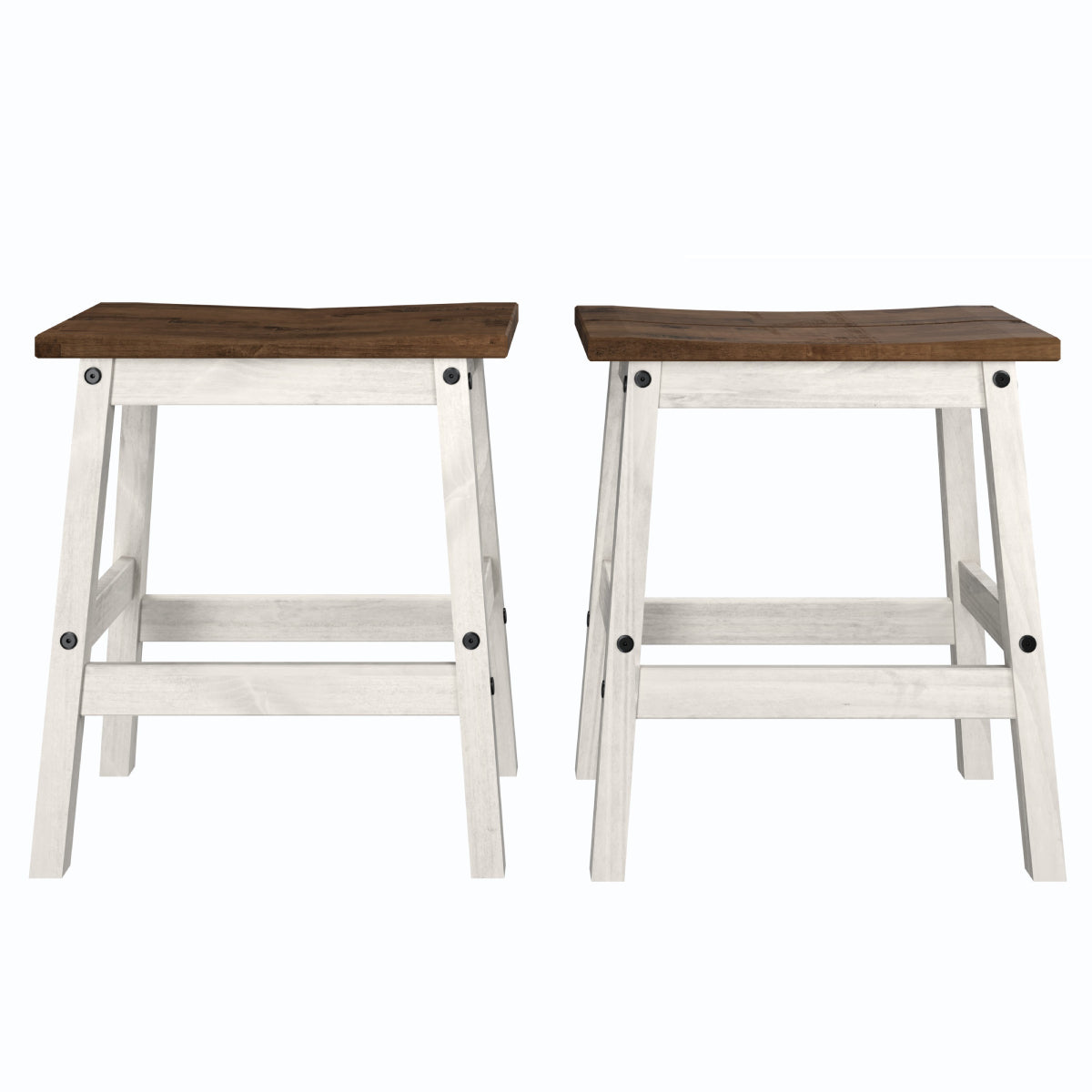 Wood Set of 2 Kitchen Stools Harvest White Distressed | Furniture Dash