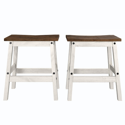 Wood Set of 2 Kitchen Stools Harvest White Distressed | Furniture Dash