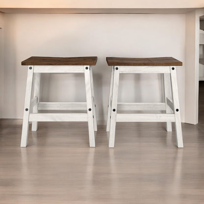 Wood Set of 2 Kitchen Stools Harvest White Distressed | Furniture Dash