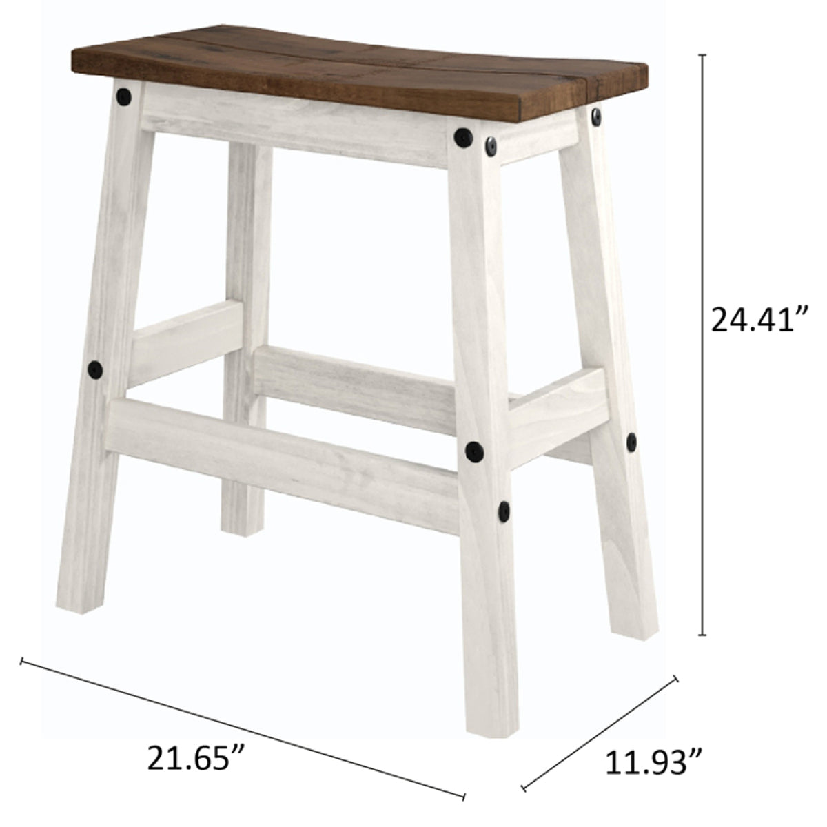 Wood Set of 2 Kitchen Stools Harvest White Distressed | Furniture Dash