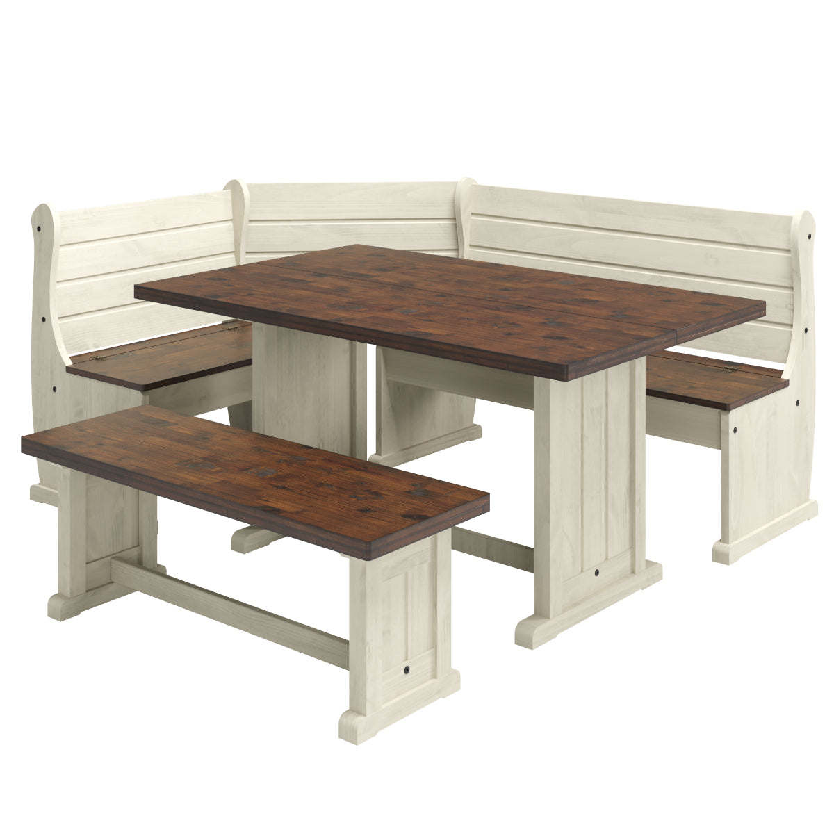 Corner Dining Set Harvest White Distressed | Furniture Dash