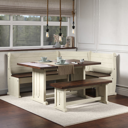 Corner Dining Set Harvest White Distressed | Furniture Dash