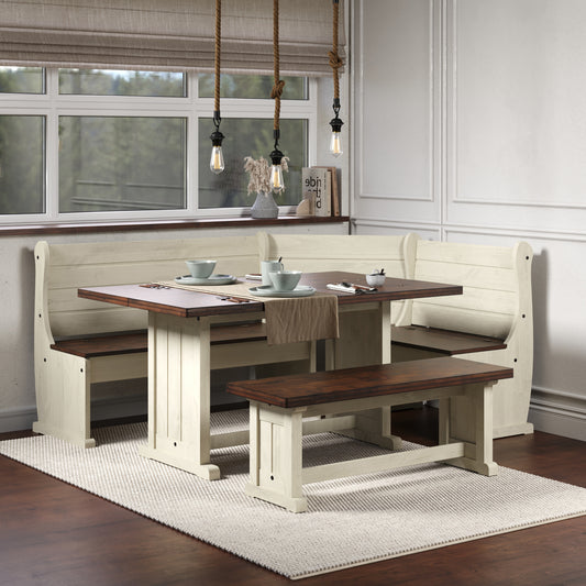 Corner Dining Set Harvest White Distressed | Furniture Dash