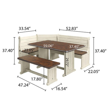 Corner Dining Set Harvest White Distressed | Furniture Dash