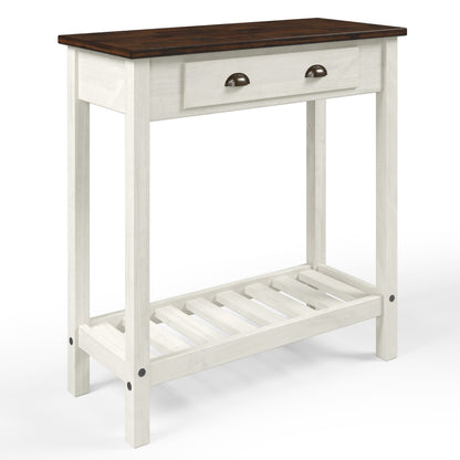 Wood Hall Table Console 1 Drawer Harvest White Distressed | Furniture Dash