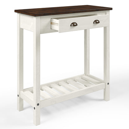 Wood Hall Table Console 1 Drawer Harvest White Distressed | Furniture Dash