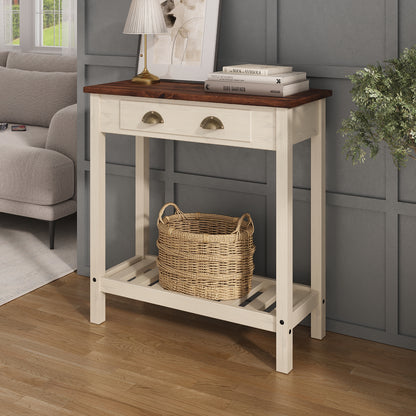 Wood Hall Table Console 1 Drawer Harvest White Distressed | Furniture Dash