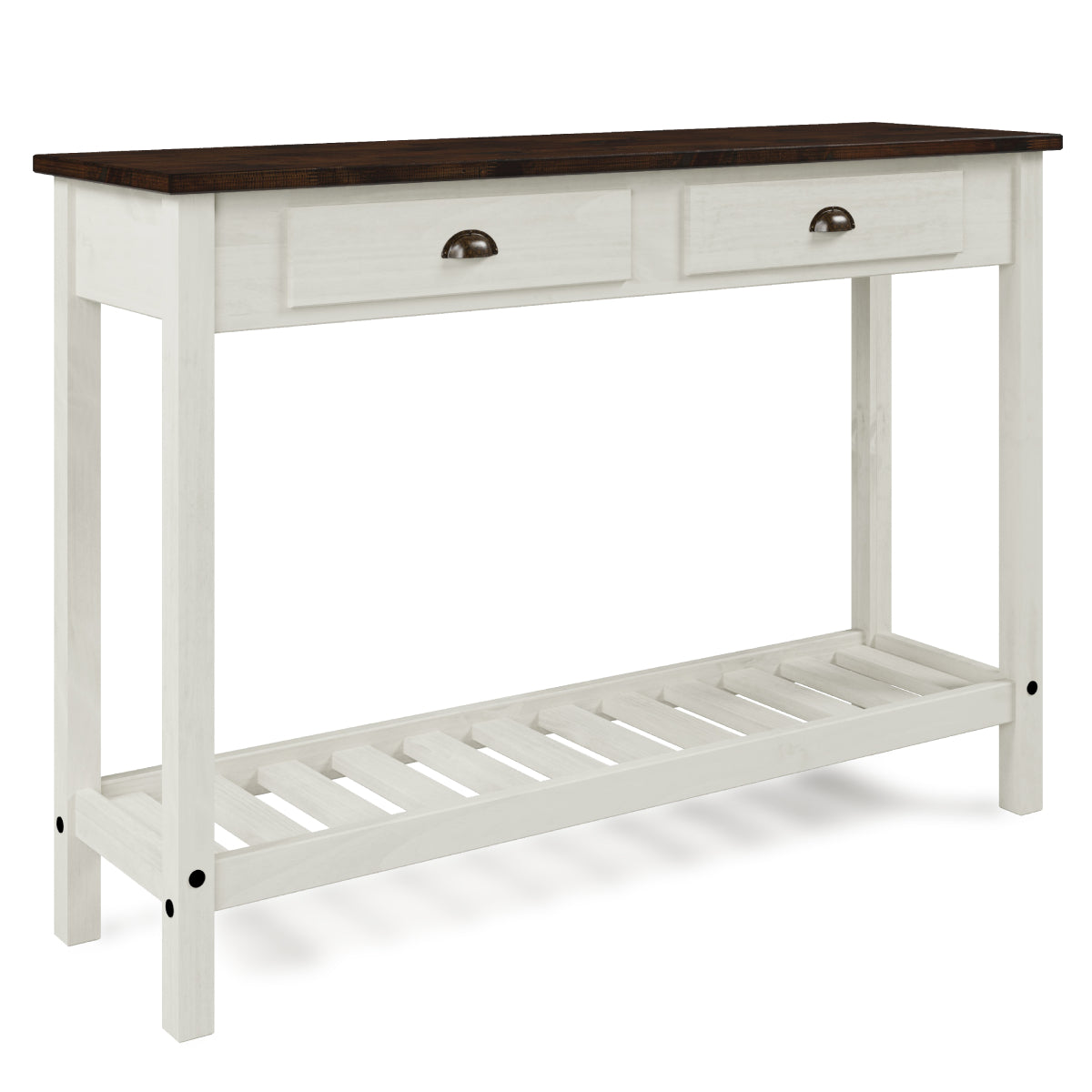 Wood Hall Table Console 2 Drawers Harvest White Distressed | Furniture Dash