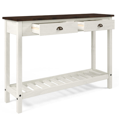 Wood Hall Table Console 2 Drawers Harvest White Distressed | Furniture Dash