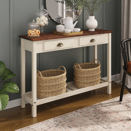 Wood Hall Table Console 2 Drawers Harvest White Distressed | Furniture Dash