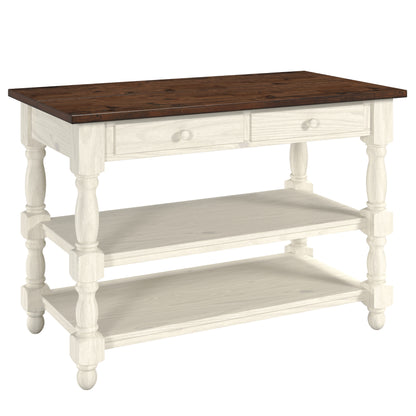 Wood Kitchen Island 2 Drawers 2 Shelf White Distressed | Furniture Dash