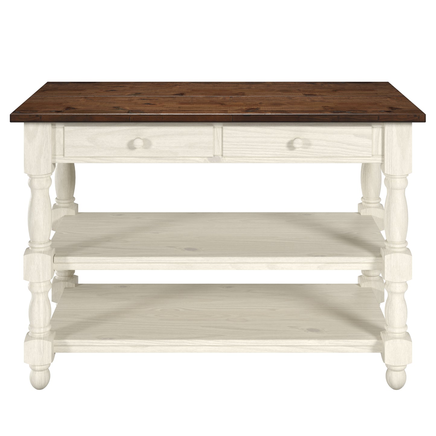 Wood Kitchen Island 2 Drawers 2 Shelf White Distressed | Furniture Dash