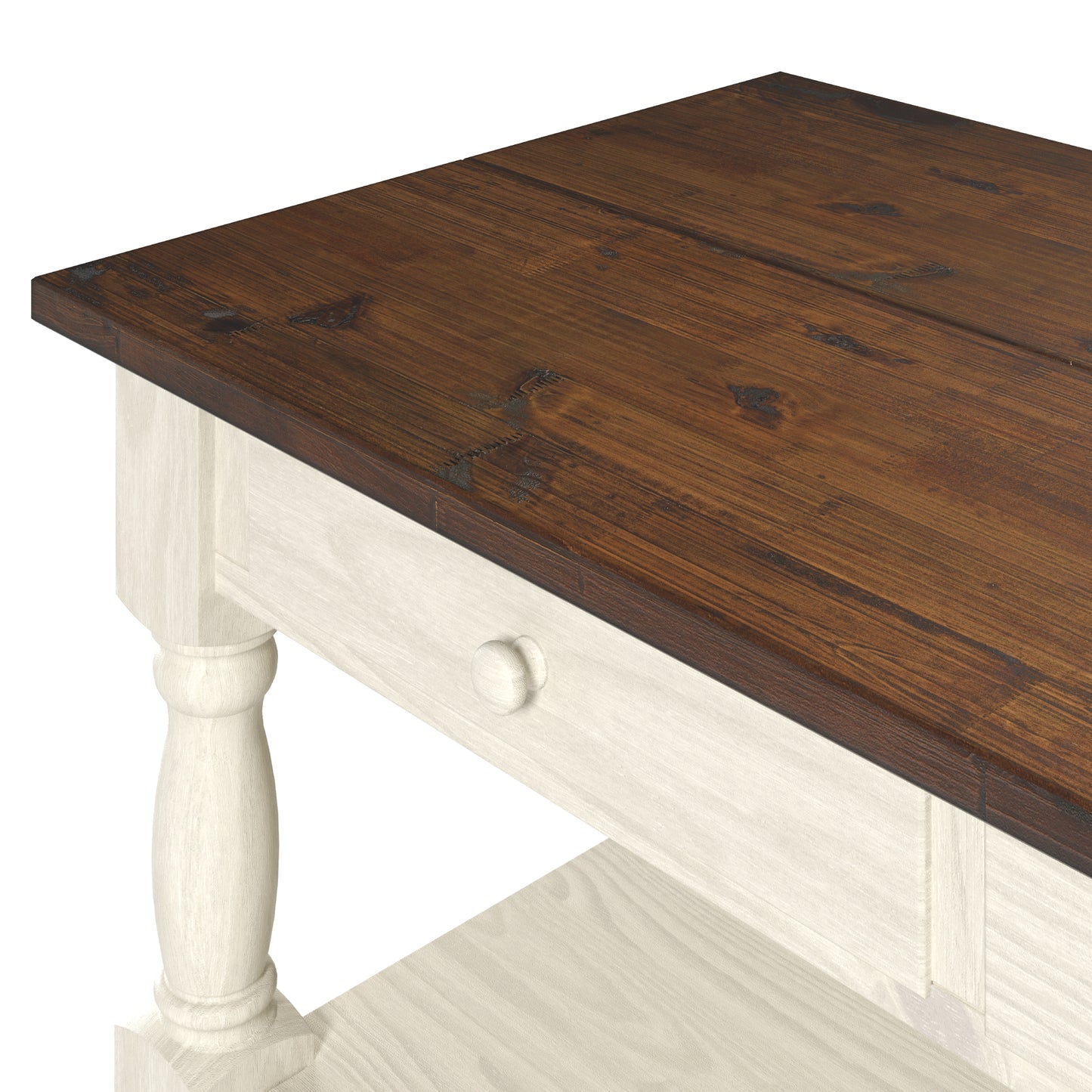 Wood Kitchen Island 2 Drawers 2 Shelf White Distressed | Furniture Dash