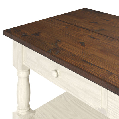 Wood Kitchen Island 2 Drawers 2 Shelf White Distressed | Furniture Dash